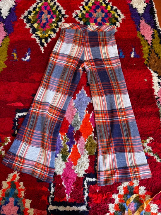Vintage Pants - 70s Vintage Plaid Knit Bellbottoms Sz Sm